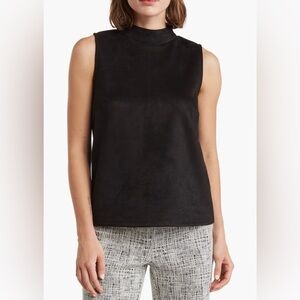 NWT Tahari Faux Suede Mock Neck Sleeveless Women's Top in Black Size XS